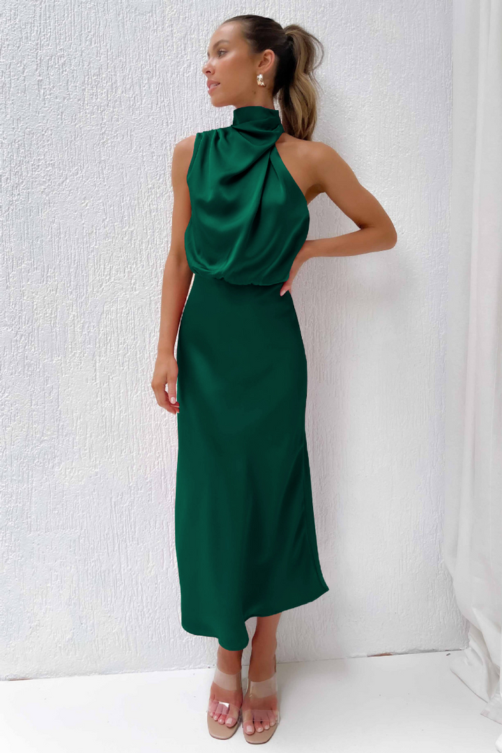 Lune London | Elegant midi dress with asymmetric round neckline