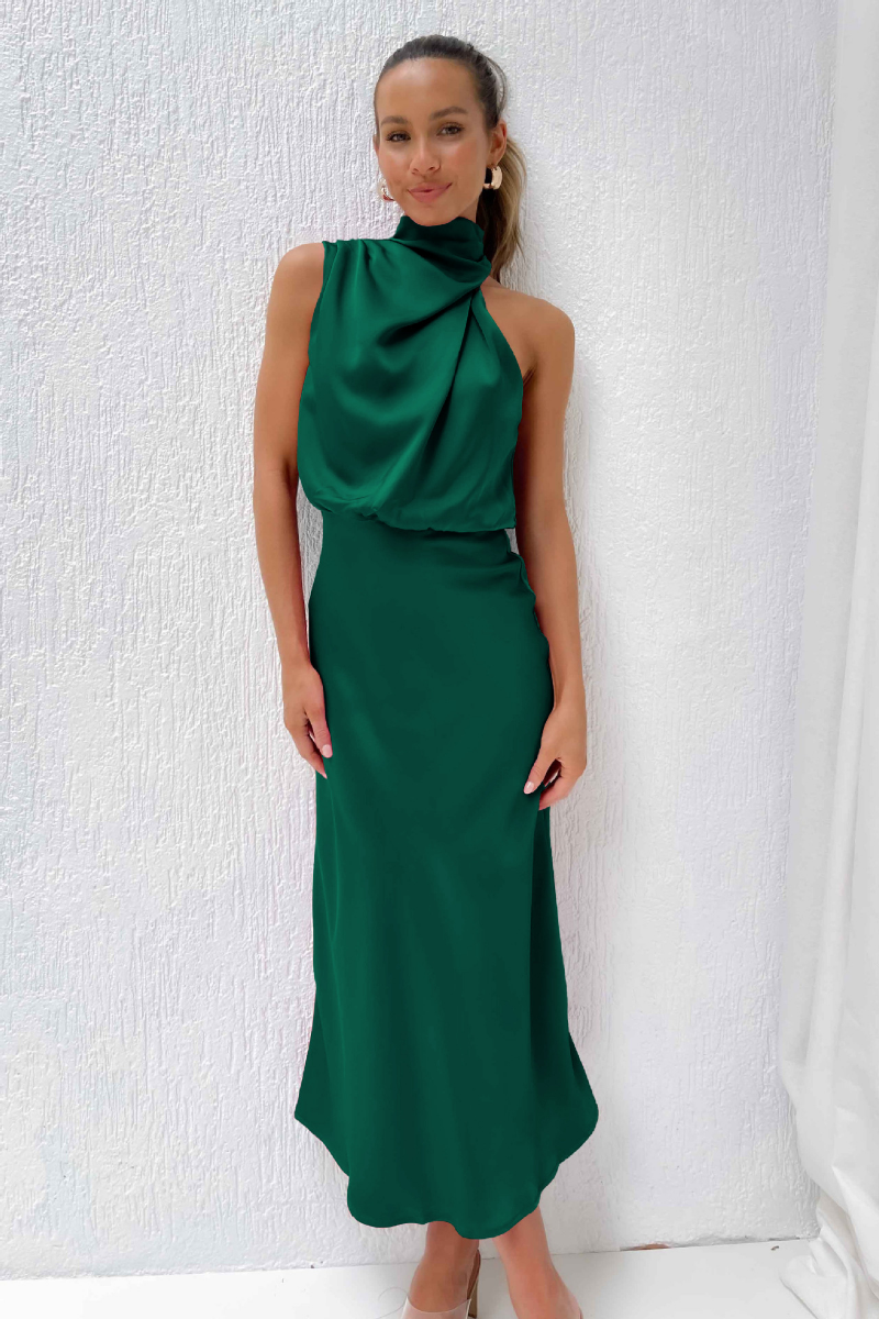 Lune London | Elegant midi dress with asymmetric round neckline