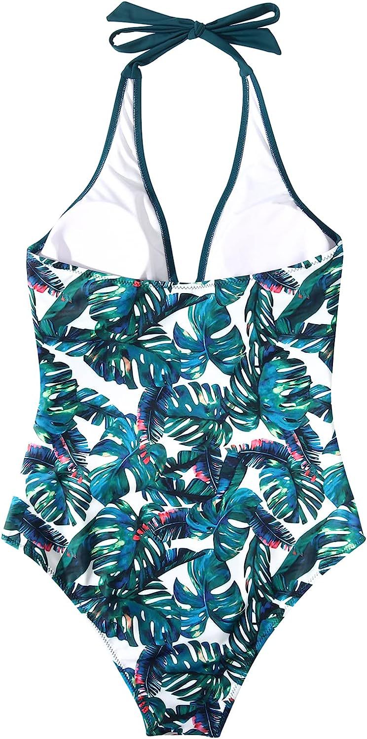 Chic und Stil | Halter-neck swimsuit with V-neckline and print