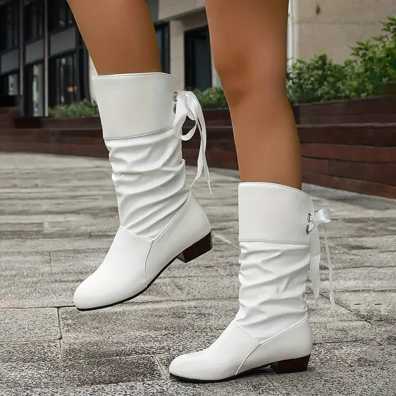Lune London | Women's Fashion Lacing Chunky Heel Boots Up to the Calf