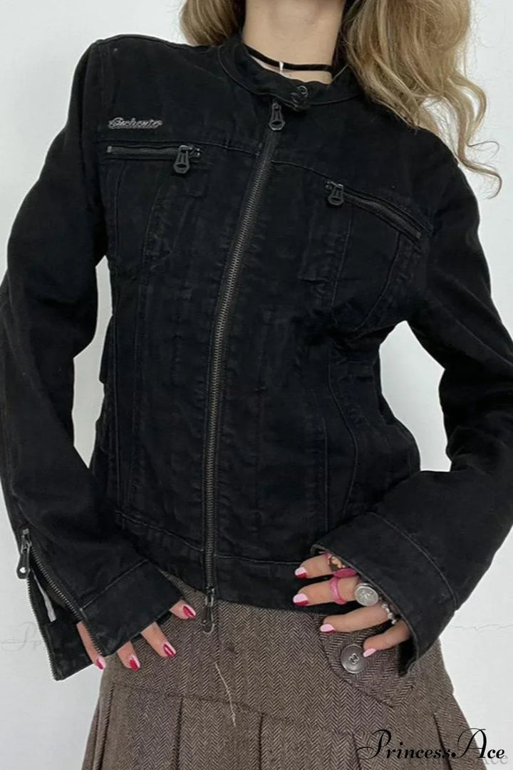 Lune London | Black Denim Retro Casual Long Sleeve Jacket