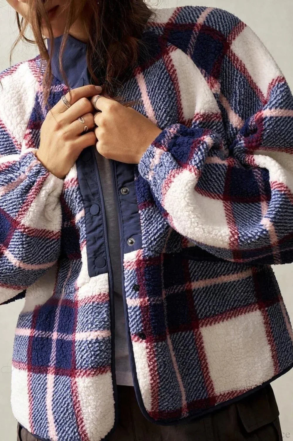 Lune London | Fleece Plaid Wool Long Sleeve Jacket