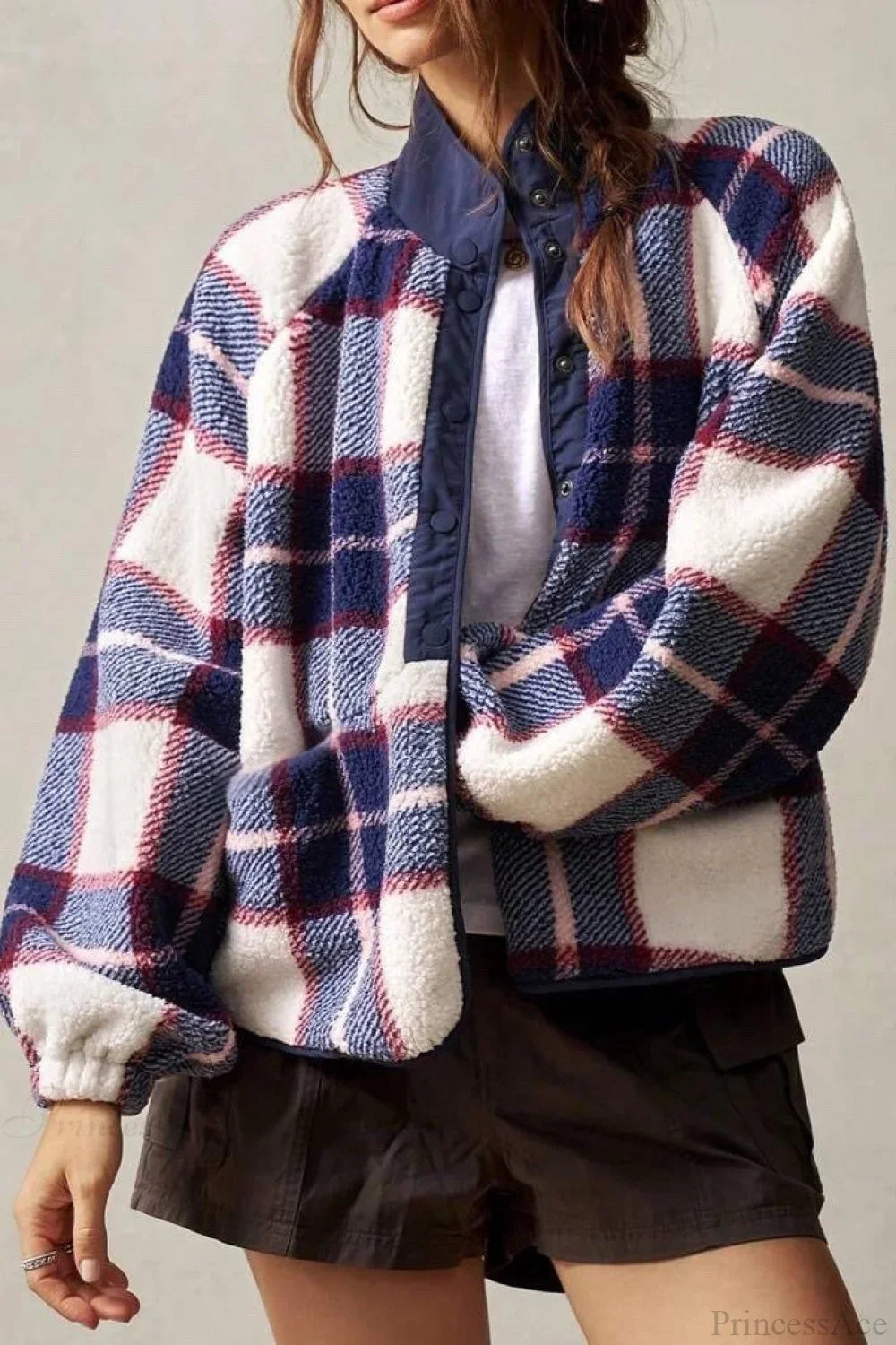 Lune London | Fleece Plaid Wool Long Sleeve Jacket