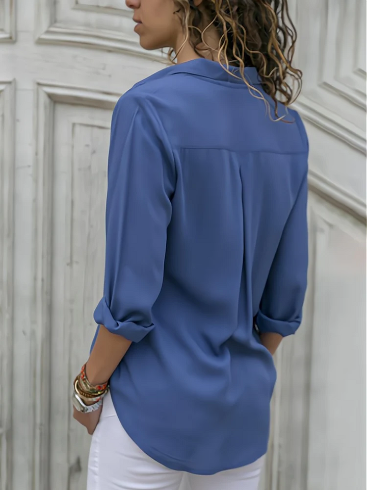 Chic und Stil | Classic Button Placket Blouse with Long Sleeves for Women