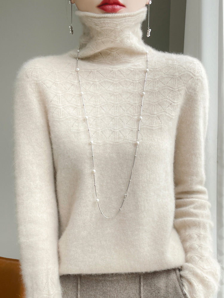 Chic Und Stil | Turtleneck Sweater Made Of Pure Wool with Hollow Print and Cashmere Sweater