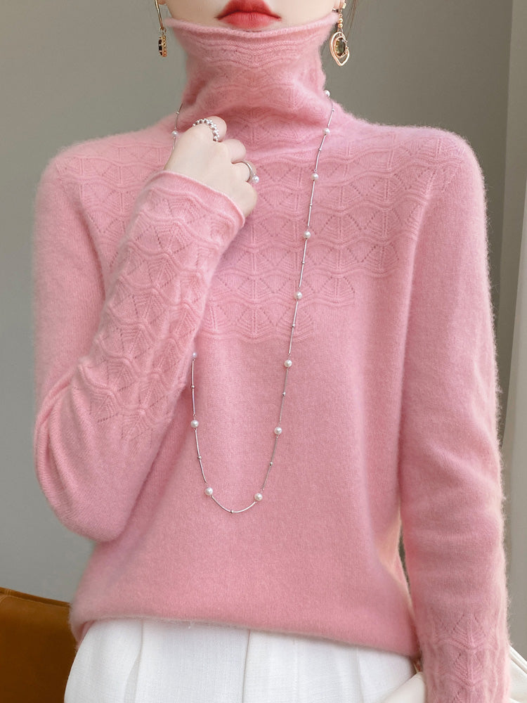 Chic Und Stil | Turtleneck Sweater Made Of Pure Wool with Hollow Print and Cashmere Sweater