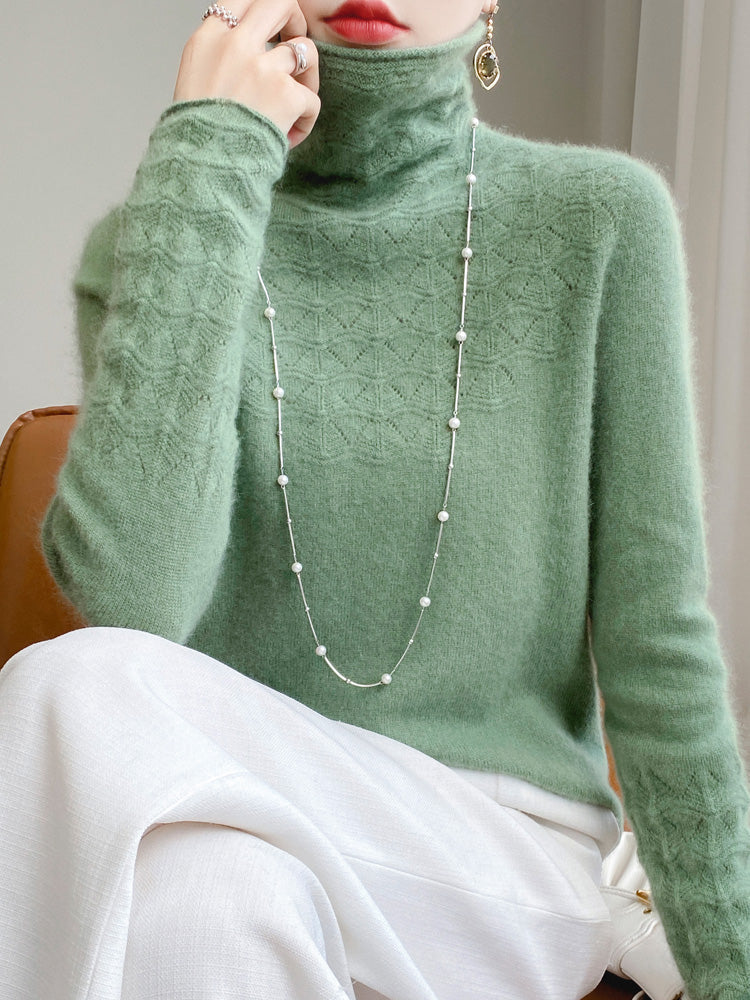 Chic Und Stil | Turtleneck Sweater Made Of Pure Wool with Hollow Print and Cashmere Sweater