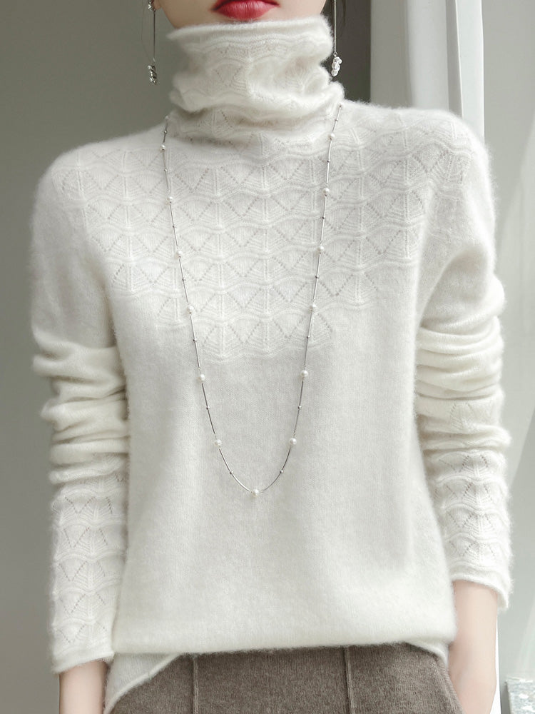 Chic Und Stil | Turtleneck Sweater Made Of Pure Wool with Hollow Print and Cashmere Sweater