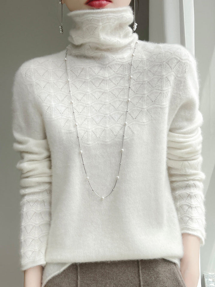 Chic Und Stil | Turtleneck Sweater Made Of Pure Wool with Hollow Print and Cashmere Sweater