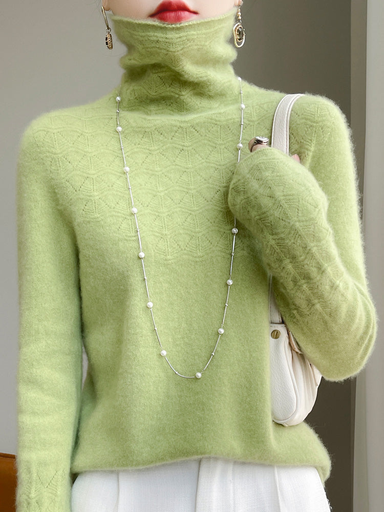 Chic Und Stil | Turtleneck Sweater Made Of Pure Wool with Hollow Print and Cashmere Sweater