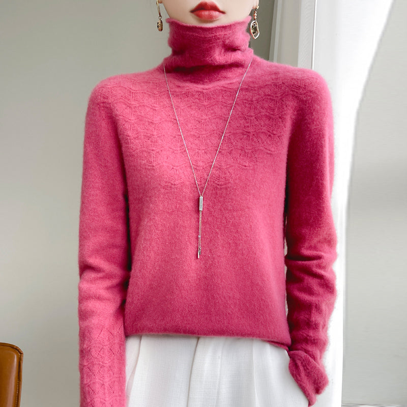 Chic Und Stil | Turtleneck Sweater Made Of Pure Wool with Hollow Print and Cashmere Sweater