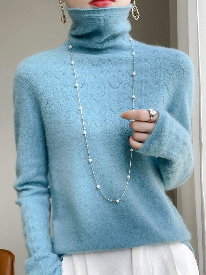 Chic Und Stil | Turtleneck Sweater Made Of Pure Wool with Hollow Print and Cashmere Sweater