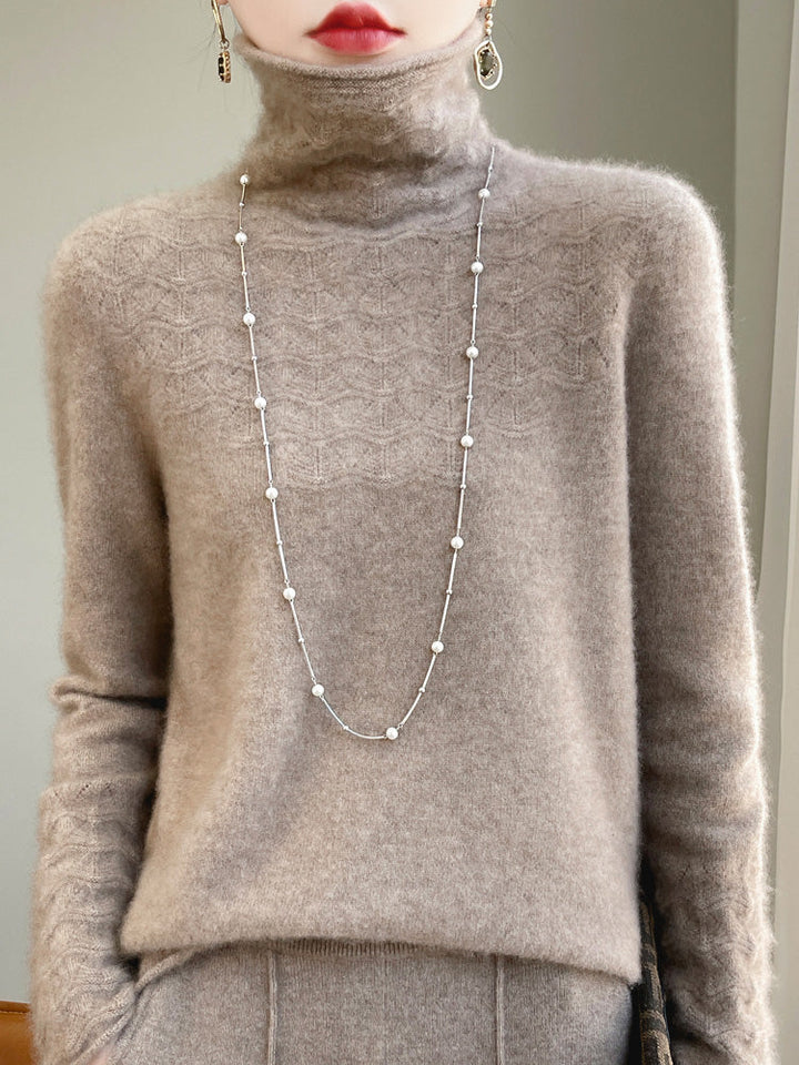 Chic Und Stil | Turtleneck Sweater Made Of Pure Wool with Hollow Print and Cashmere Sweater