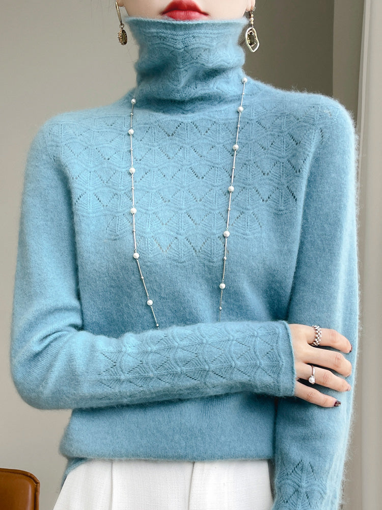 Chic Und Stil | Turtleneck Sweater Made Of Pure Wool with Hollow Print and Cashmere Sweater