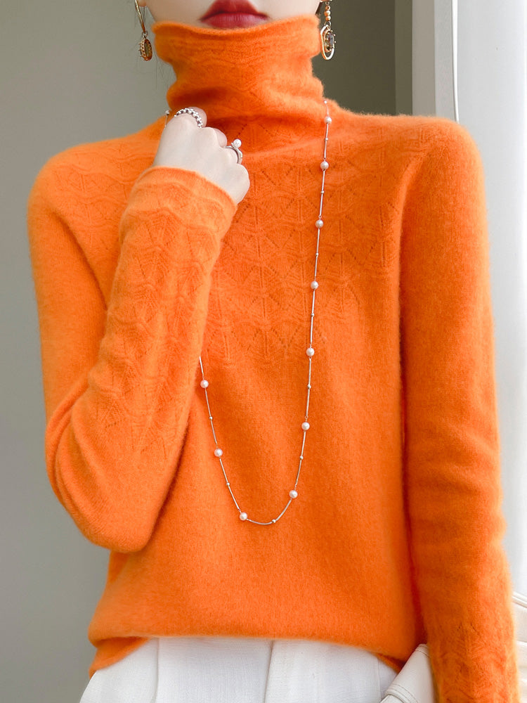 Chic Und Stil | Turtleneck Sweater Made Of Pure Wool with Hollow Print and Cashmere Sweater