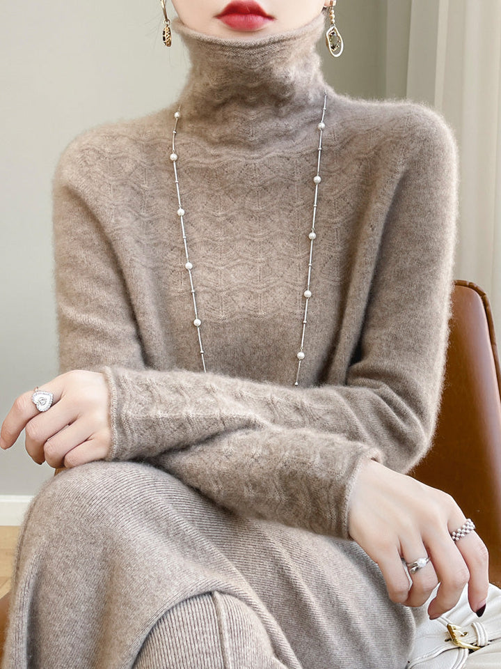 Chic Und Stil | Turtleneck Sweater Made Of Pure Wool with Hollow Print and Cashmere Sweater