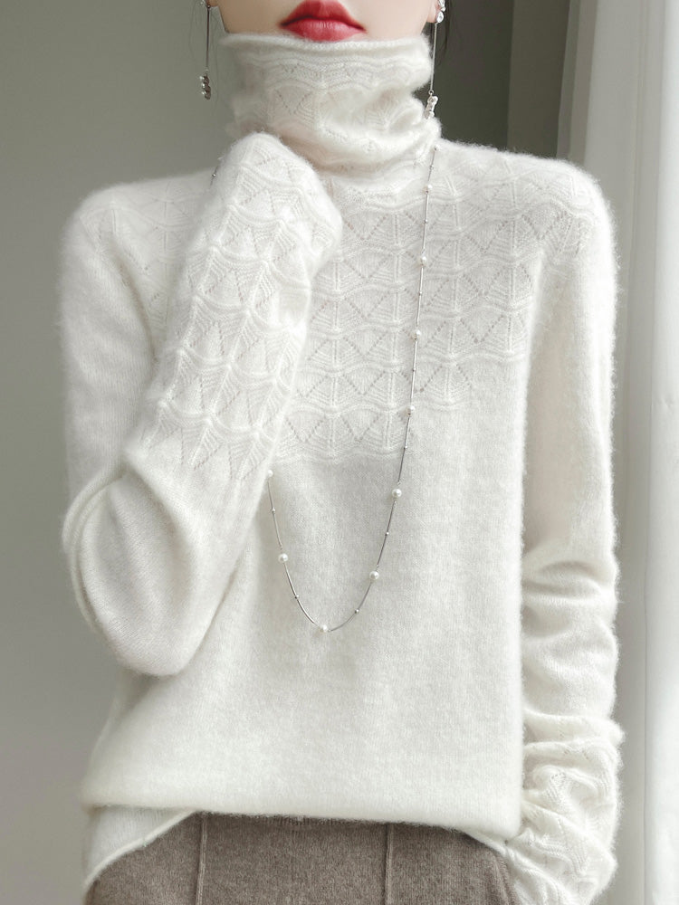 Chic Und Stil | Turtleneck Sweater Made Of Pure Wool with Hollow Print and Cashmere Sweater