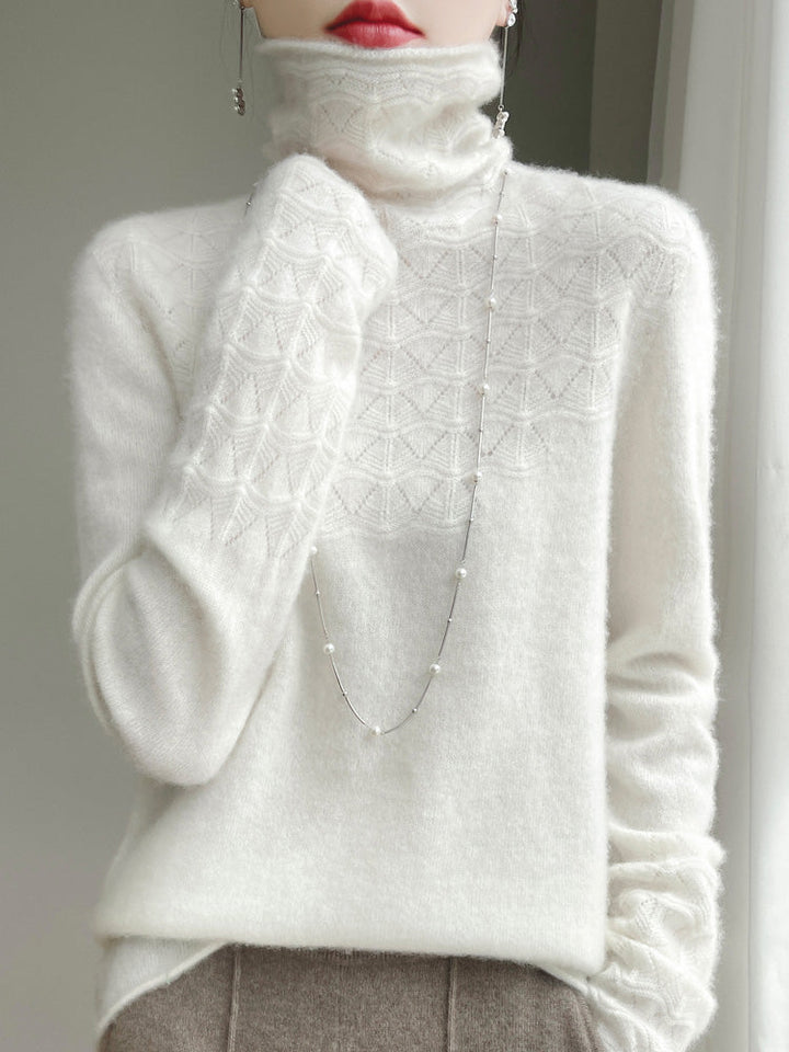 Chic Und Stil | Turtleneck Sweater Made Of Pure Wool with Hollow Print and Cashmere Sweater