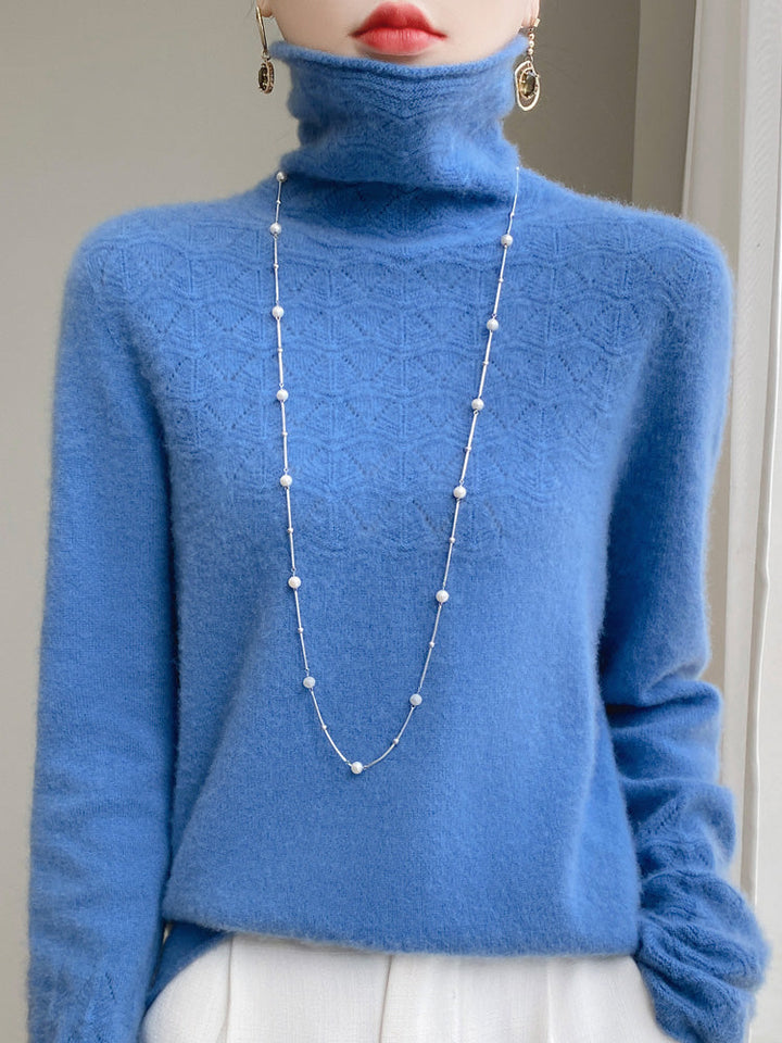 Chic Und Stil | Turtleneck Sweater Made Of Pure Wool with Hollow Print and Cashmere Sweater