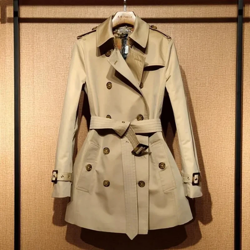 Lune London | Trench Coat - Slim Fit - Double-Breasted - With Belt - Woven Fabric - Short Length