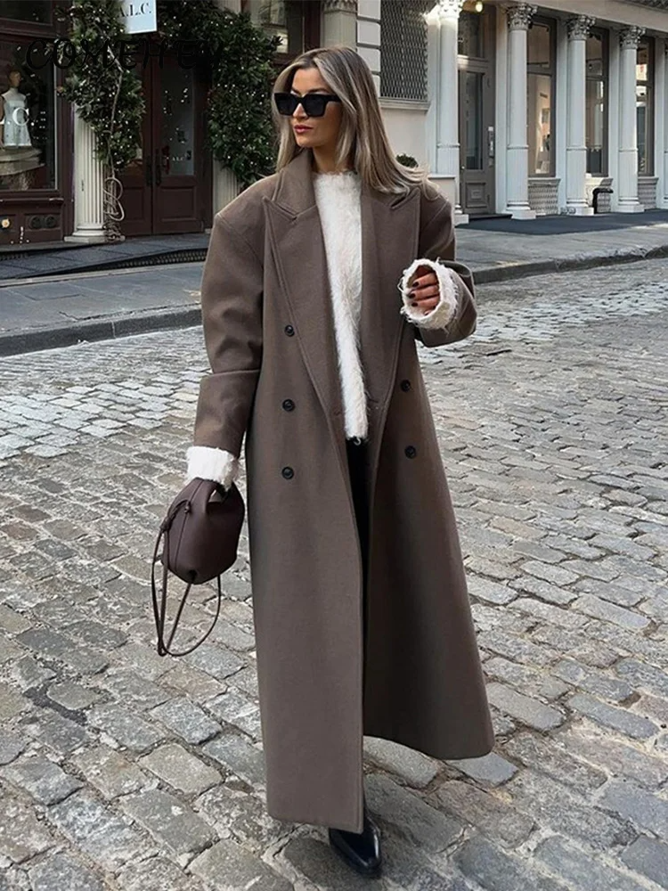 Lune London | Longer Coat - Wool - Loose Fit - Double-Breasted - Structured Shoulder - Long Sleeves