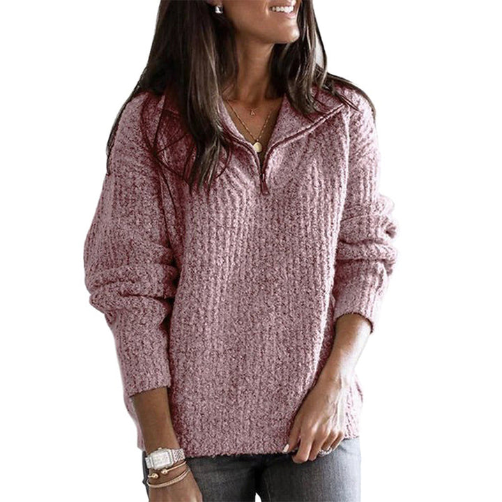 Lune London | Pullover Women's Autumn Half Zipper Textured Knit Pullover