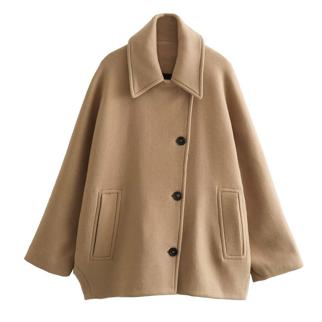 Lune London | Coat - Oversized Fit - Wool Look - Batwing Sleeves - Button Closure - Notched Collar