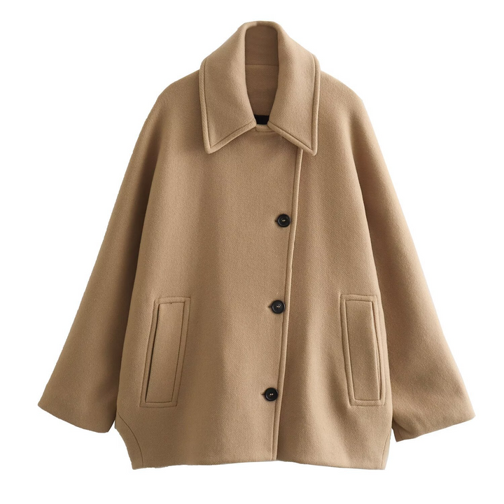 Lune London | Coat - Oversized Fit - Wool Look - Batwing Sleeves - Button Closure - Notched Collar