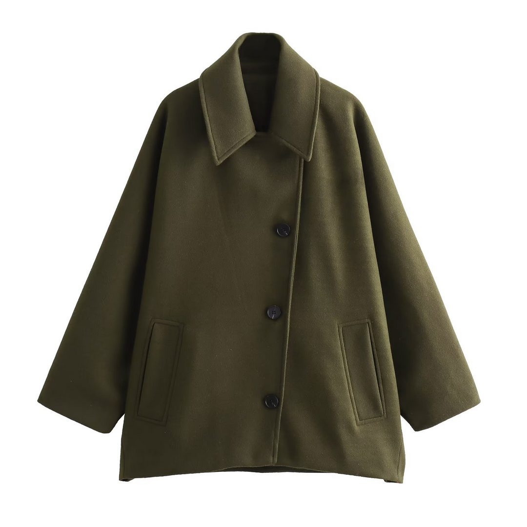 Lune London | Coat - Oversized Fit - Wool Look - Batwing Sleeves - Button Closure - Notched Collar