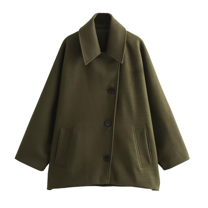 Lune London | Coat - Oversized Fit - Wool Look - Batwing Sleeves - Button Closure - Notched Collar