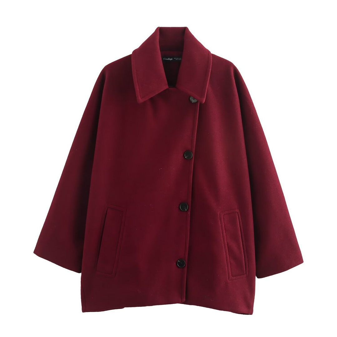 Lune London | Coat - Oversized Fit - Wool Look - Batwing Sleeves - Button Closure - Notched Collar