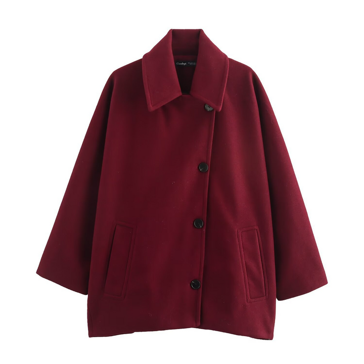Lune London | Coat - Oversized Fit - Wool Look - Batwing Sleeves - Button Closure - Notched Collar