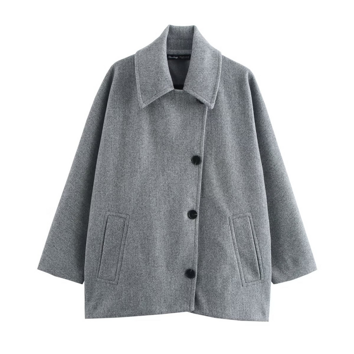 Lune London | Coat - Oversized Fit - Wool Look - Batwing Sleeves - Button Closure - Notched Collar