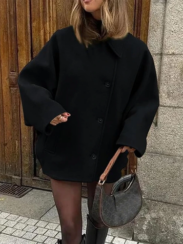 Lune London | Coat - Oversized Fit - Wool Look - Batwing Sleeves - Button Closure - Notched Collar