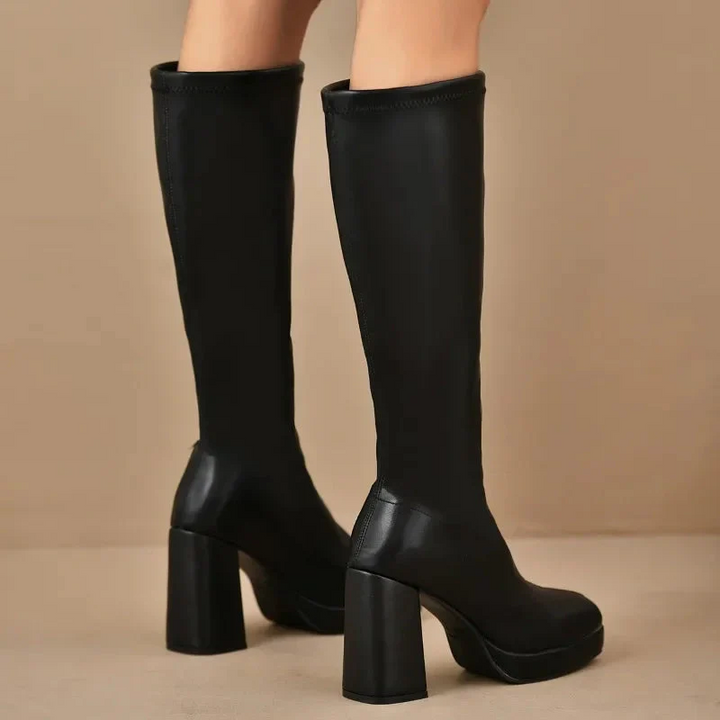Lune London | Ankle High Boots Stretch Fit Platform Sole Block Heel Square Toe