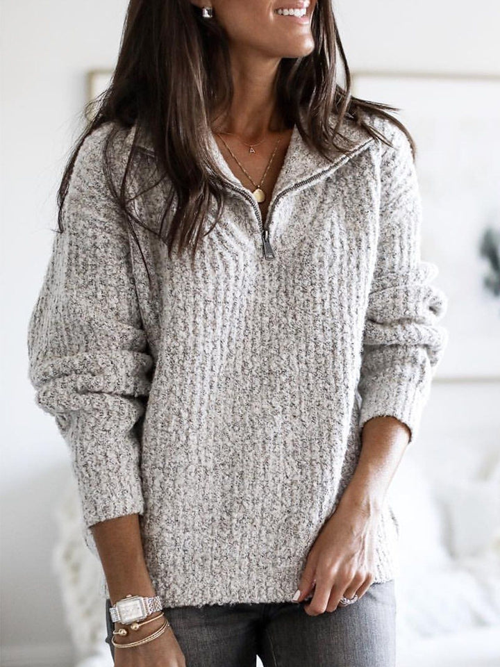 Lune London | Pullover Women's Autumn Half-Zip Textured Knit Sweater