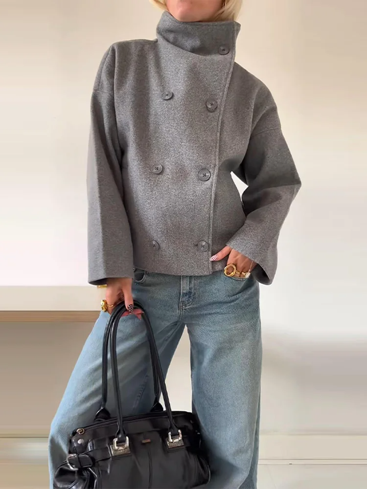 Lune London | Jacket - Wool Blend - Oversized Fit - Stand-Up Collar - Double-Breasted Buttons