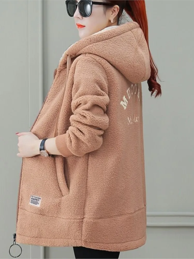 Lune London | Coat - Mid-length Loose Fit - Hood with Drawstring - Soft Fleece with Zipper