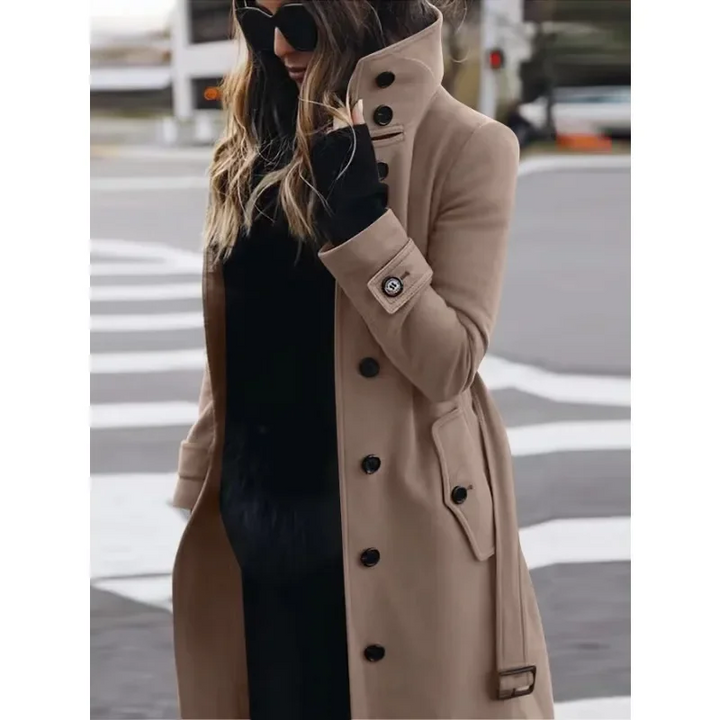 Chic und Stil | Coat - Wool - Slim Fit - Single-breasted - Long Sleeves - Stand Collar - Long Model