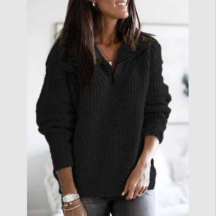 Lune London | Pullover Women's Autumn Half-Zip Textured Knit Sweater