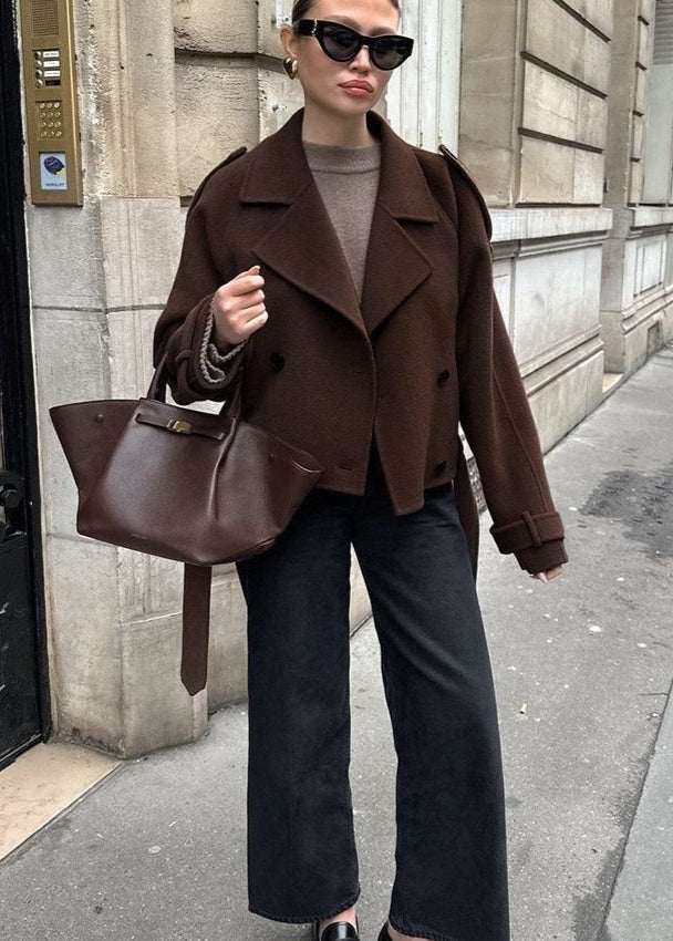 Lune London | Cropped Wool Blend Belted Trench Coat