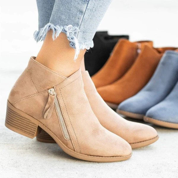 Lune London | Ankle boots - Soft suede - Side zipper - Comfortable low heel