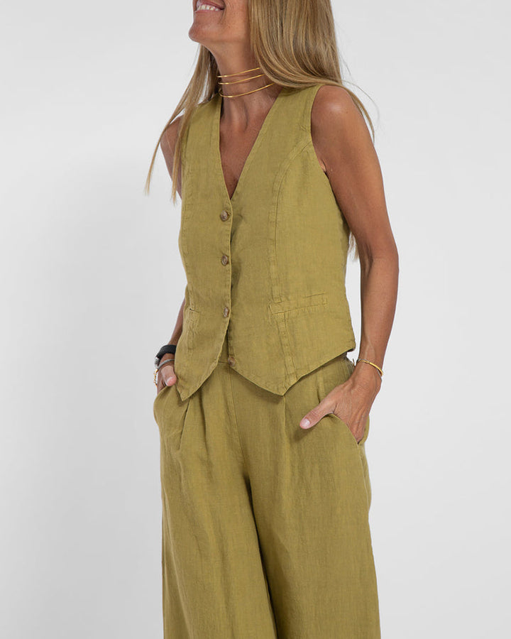 Lune London | Elegant 2-Piece Set Linen Wide Pants & Vest