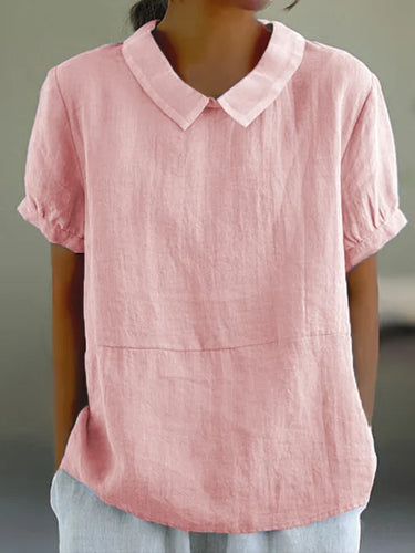 Lune London | Elegant Puff Sleeve Linen Blouse with Collar for Women