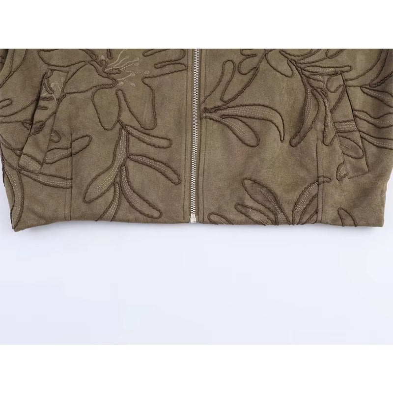 Lune London | Bomber jacket with suede texture and embroidery