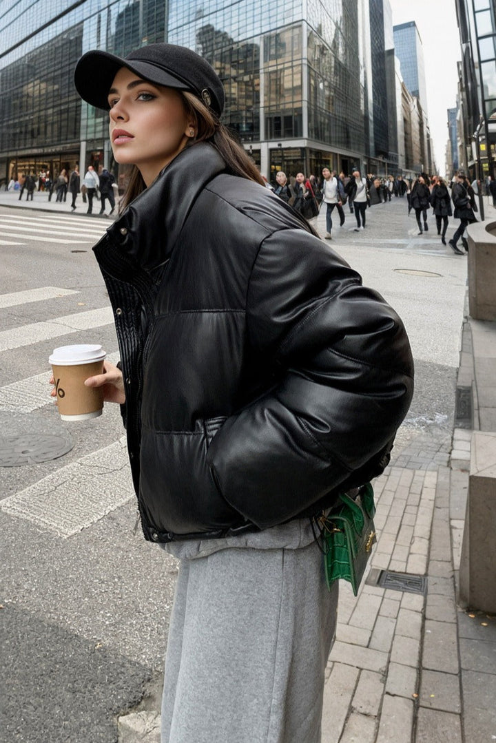 Lune London | Faux Leather Insulated Puffer Jacket