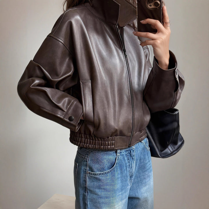 Lune London | Women's Leather Jacket with Long Sleeves Elvira