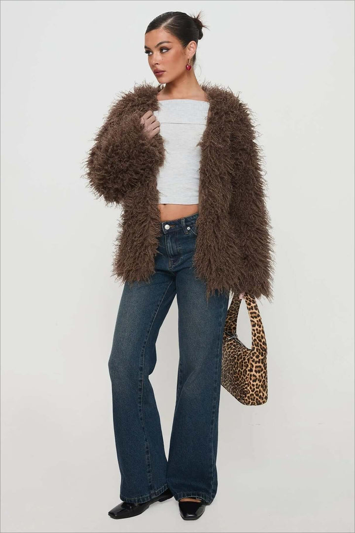 Lune London | Fluffy Brown Faux Fur Oversized Jacket