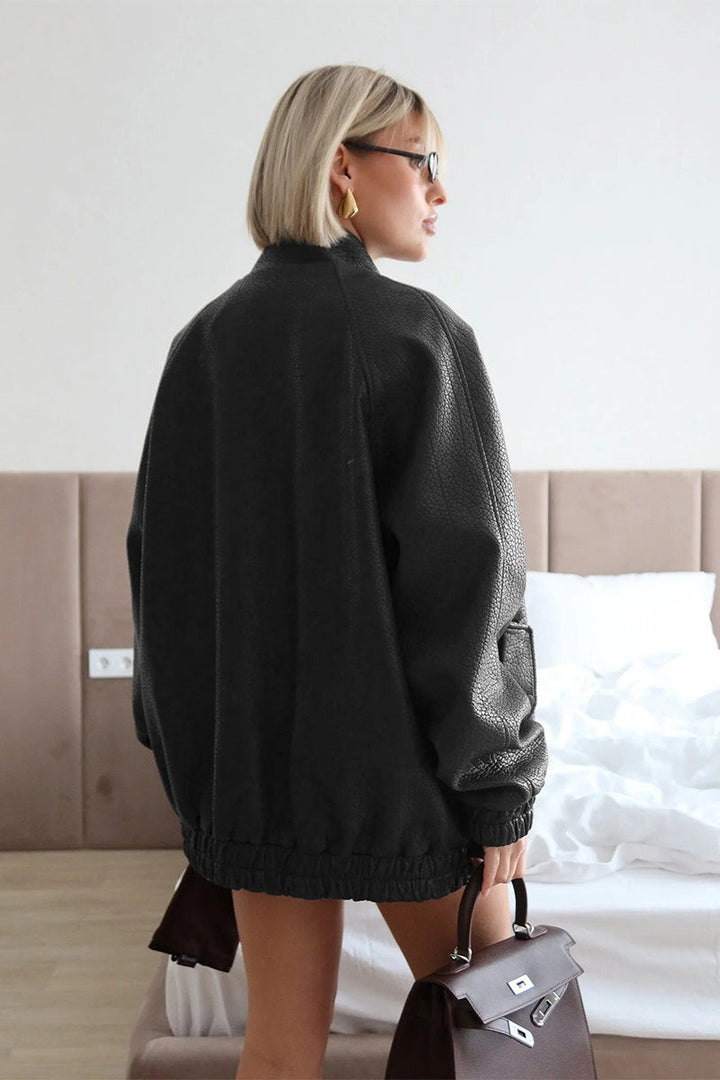 Lune London | Stand Collar PU Leather Jacket
