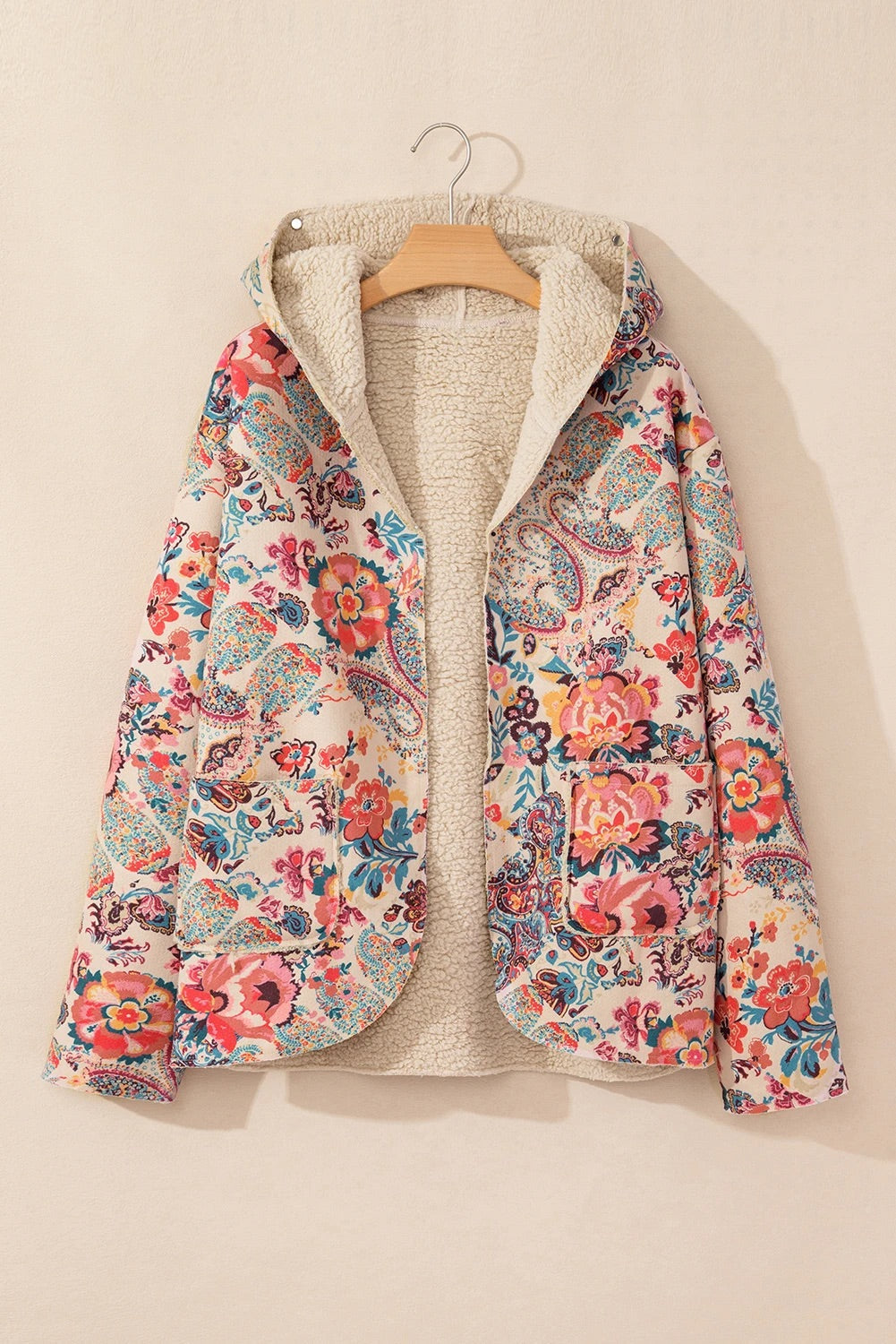 Lune London | Vintage Paisley Flower Printed Sherpa Lined Hoodie